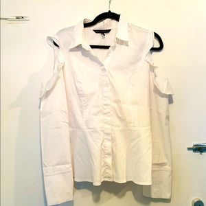 White House Black Market Cold-Shoulder White Poplin Top in 14